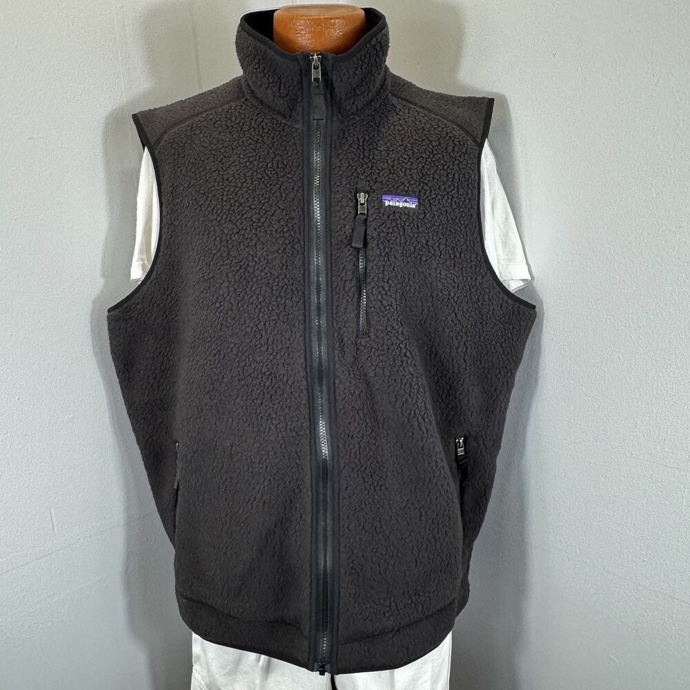 Patagonia Sz XXL Retro Pile Fleece Vest Black Mens Full Zip Gilet Sty 22822 NWOT